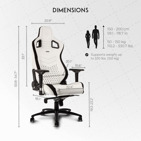 noblechairs EPIC Gaming Chair - PU Faux Leather - White/Black - Up to 120kg Users - Lumbar Support - Ergonomic - Pillows included - Home Office Chair - Computer Desk Chair