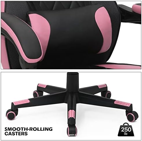 Chaise de Gaming rose avec coussin lombaire - Confortable et élégante